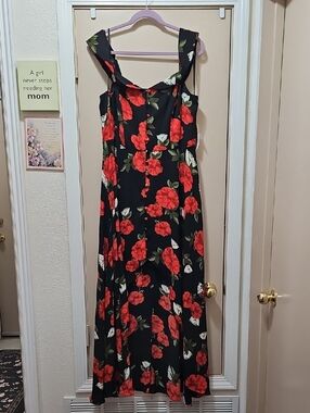 HPremier Black High-low Dress with Red Floral Print